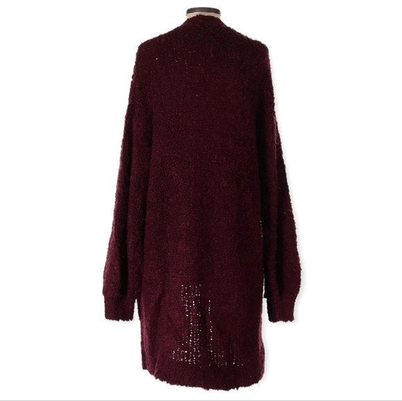 American Eagle Wine Colored Boucle Knit Long Cardigan Size Small - Picture 2 of 2